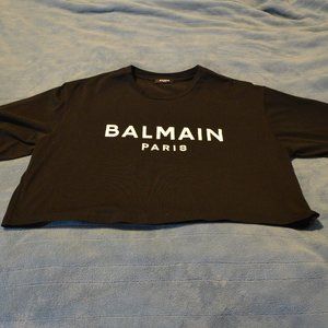 Balmain cropped logo tee shirt Large